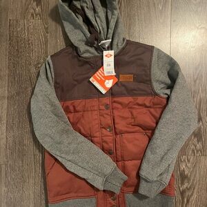 Cinch Quilted Canvas Maroon and Gray Hooded Vest jacket